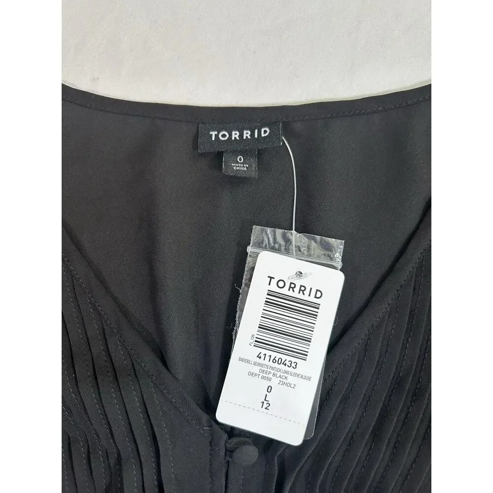 Torrid Babydoll Long Sleeve Blouse Womens Size 12 Black Boho Peasant NWT - Picture 7 of 12
